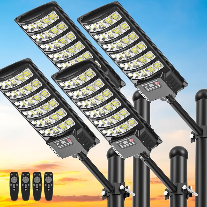 Heisolcool Solar Street Lights Outdoor Waterproof ,55000LM 320°Wide Angle Flood light, LED Solar Parking Light with Motion Sensor and Remote Control for Outdoor, Streets, Courtyards,Parking Garages,-4Pack - Image 1